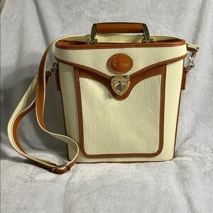 Carina Intling Ivory and Brown Pebbled Leather Satchel With Crossbody Strap